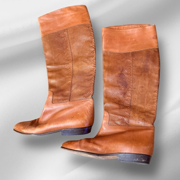 Vintage Shoes - Vintage Via Spiga Leather Snake Brown Boots as is